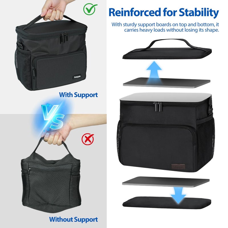 Gloppie Lunch Box for Men Women Insulated Lunch Bag Reusable Lunch Cooler Bag, Black - Image 2